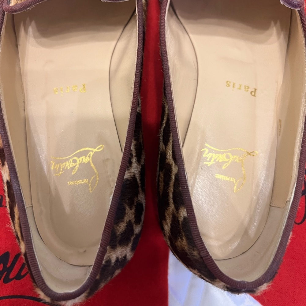 Christian Louboutin Leopard Print Embroidered Flats with Red & Green Accents - Picture 6 of 12